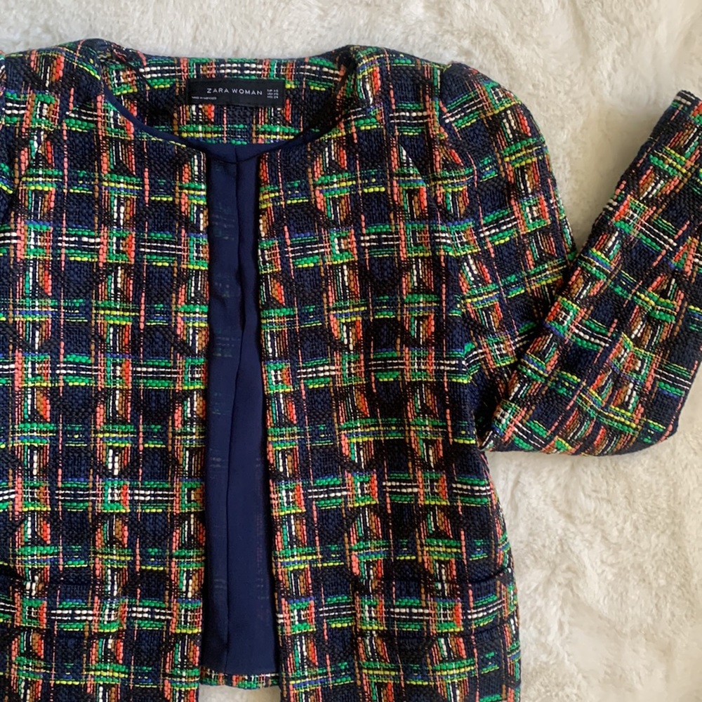 Zara multicolor tweed blazer